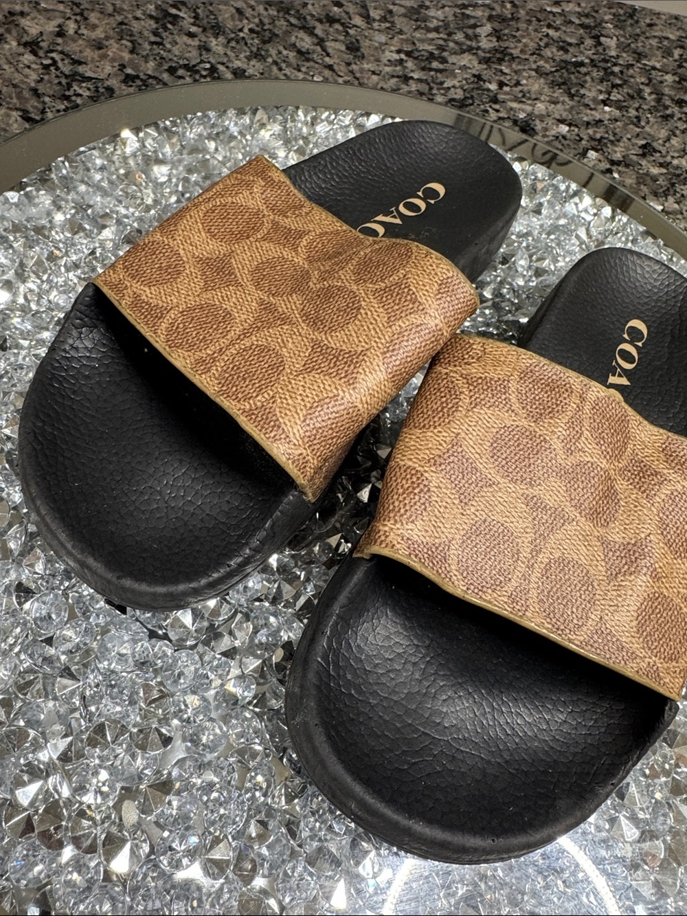Coach Brown Monogram Slide Sandals with Black Footbed EUC 6 - Picture 6 of 11